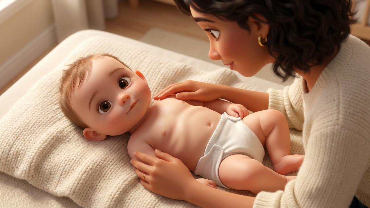 Bebê deitado, com o peito à mostra